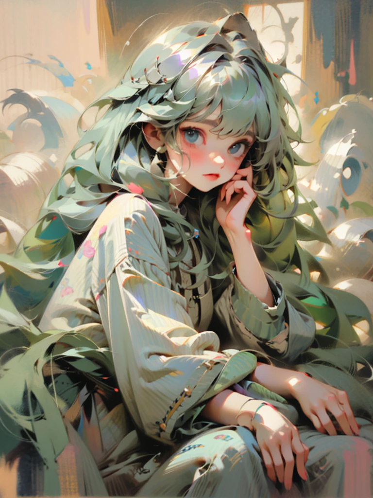 delicate Big eyes I have long hair Cute girl Pastel color clothes