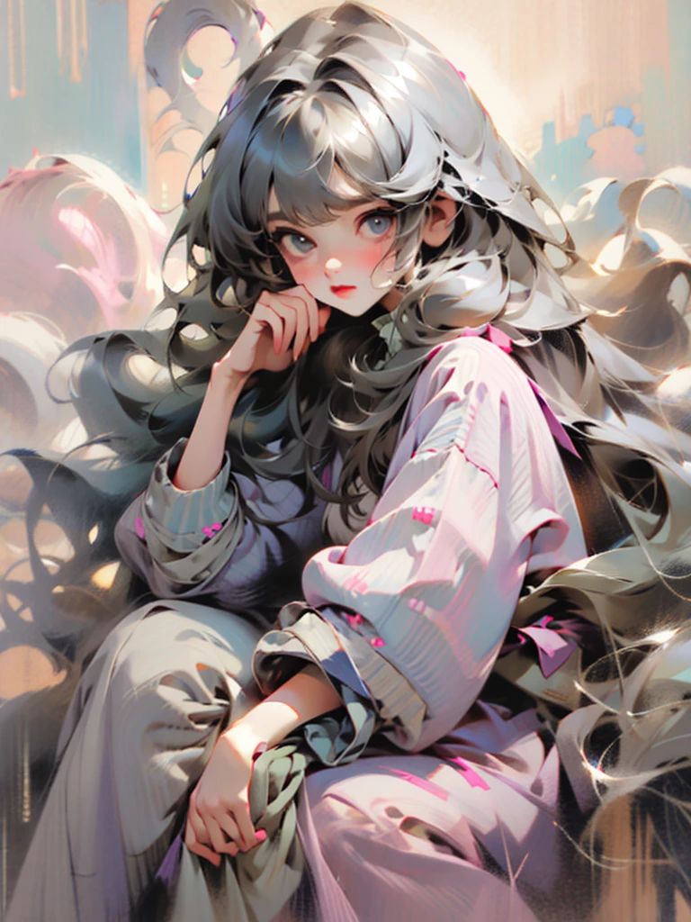 delicate Big eyes I have long hair Cute girl Pastel color clothes