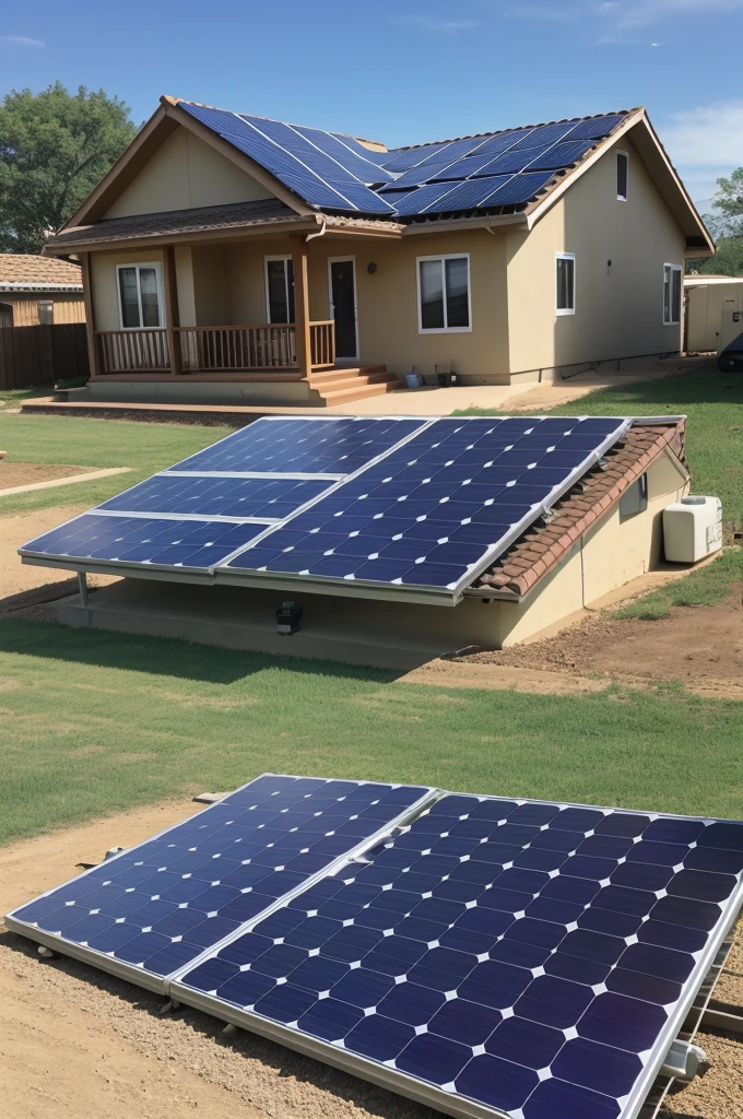 Solar panel project picture with Solar panel, Battery Bank,Inverter, Change controller & Electric load with bright sun