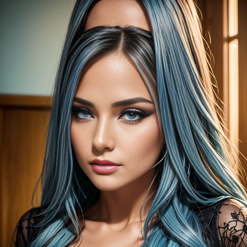 ultra realistic professional full body cAmera(((blue navy hair ,sick and tired ))) (photo 1028k qhd) by (James C. Christensen:1.2|Jeremy Lipking:1.1), (Dittmann Anna:0.3), (jiner:0.3), (mise au point nette:1.3) lndswgnr,High detail, instagram top model,blue navy hair, beautiful detailed baby blue eyes, k eyes,(eye makeup:1.2) sleeping Pose of the Instagram model, perfect button nose, attractive lip shape has an upper-to-lower lip ratio of 1:2, perfect ivory skin confiant, (((anatomycally perfect 25 old ladie hand,finger, nail))),fille en forme Fille maigre et sexy, breast:1.2, anatomie parfaite, Perfect symmetry:1.2, Realstic position, realistic and gorgeous face:1.2, perfect face, highly detailled, happy, confident, ighting cinematic, Lighting scene, soft lights, instagram standing pose (((baby blue eyes,, Fille maigre et sexy, breast:1.2 perfect charming face, attractive lip and nose, sick and tired blue hair women