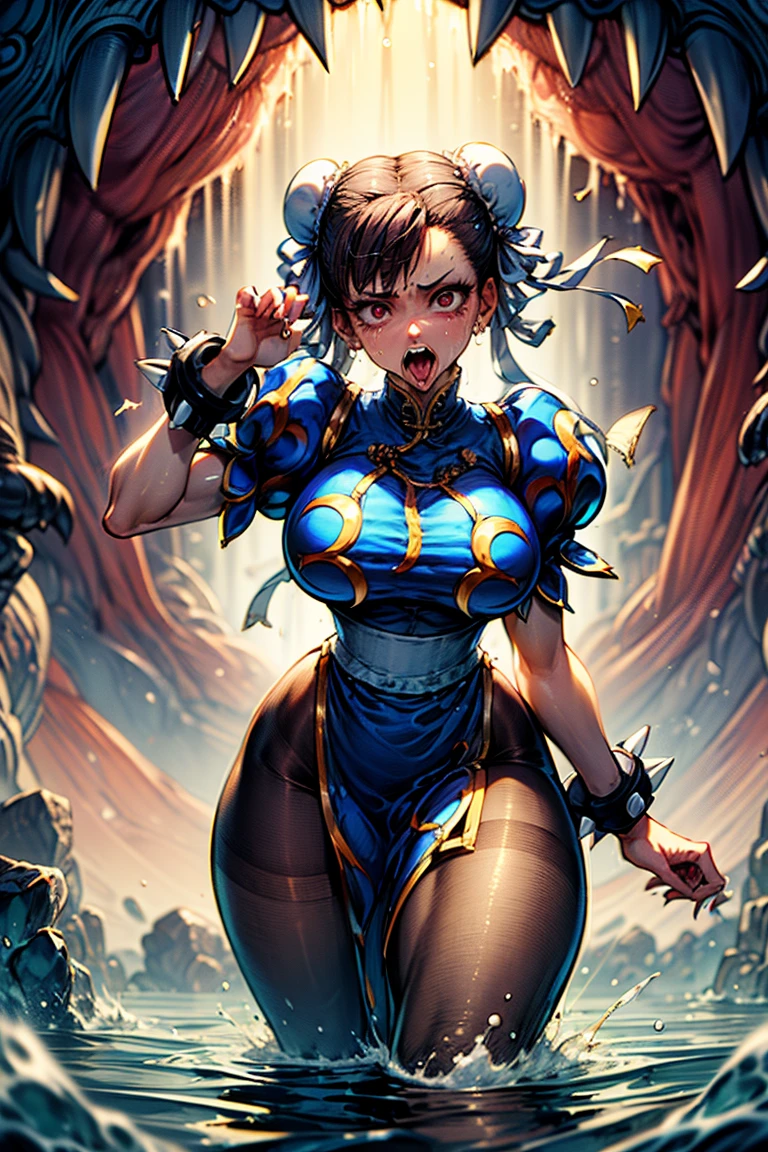 nsfw,violence, gore,chun-li, 23yo,fake  breast, abused, teadrop, injury, blood splattered, beaten face, (((swollen nose and cheek))), (((eye swollen almost shut:1.5))), wounds on face,sweaty,sweatdrop,drooling from mouth, defeated, damege,torn clothes, pillory, (((pillory:1 Hires upscale: 2, Hires steps: 10, Hires upscaler: ESRGAN_4x for sample img))), torture, frightened, high quality, ultla detail, master piece