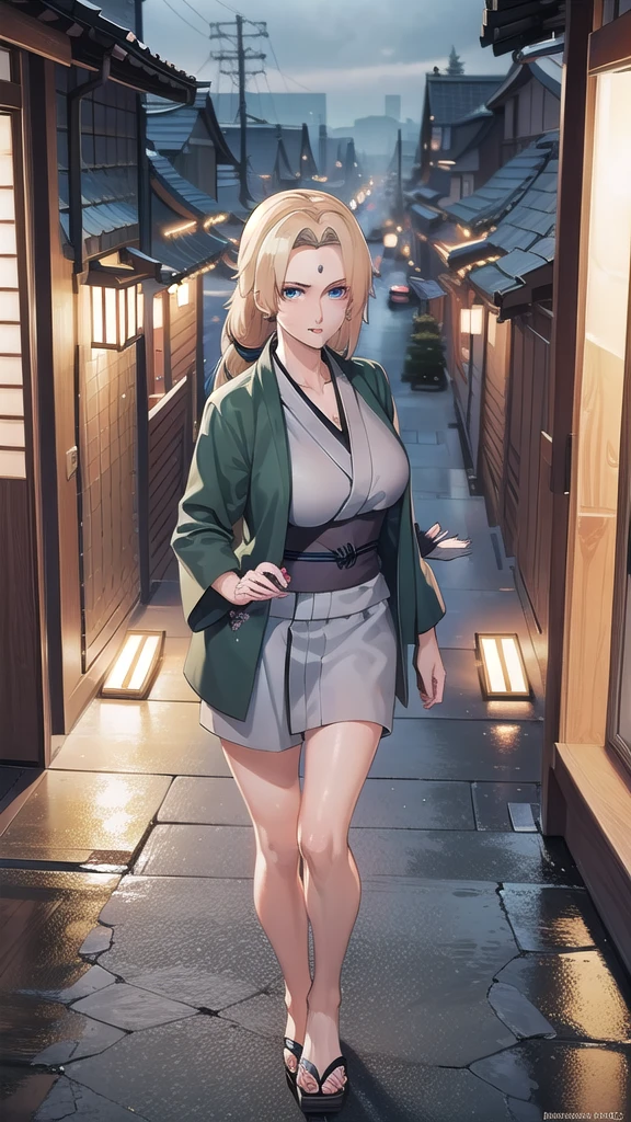 Tsunade under the rain. She has a white light blousse too wet. Tits marked