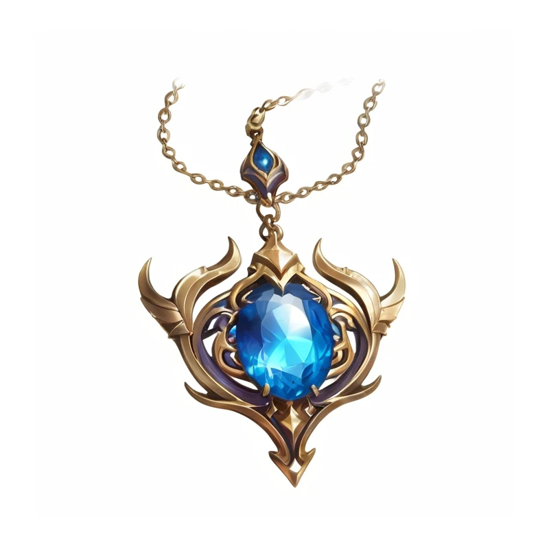 There is a necklace,There is a blue gemstone on it, Shadowverse Style, League of Legends Arcane, mystical atlantean valkyrie, magic amulet, in mysterious style, Frost Accelerator, period, Role Playing Game Items, amulet, Fantasy game spell symbols, I'm going, League of Legends Inventory Items, iridescence water elemental