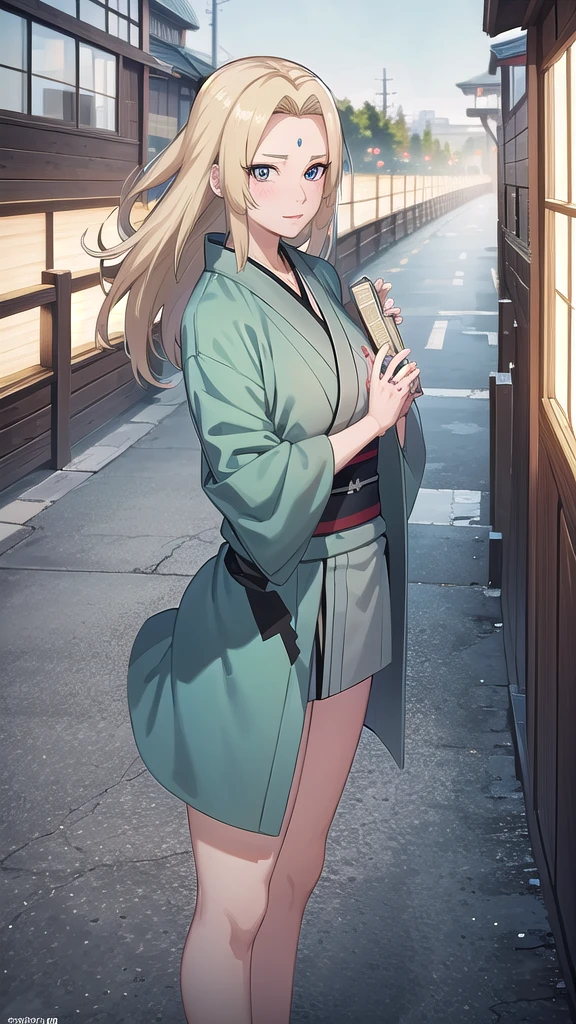 tsunade, Japanese clothes, sash, jacket,t5un4d3, mark,BREAK looking at viewer, BREAK (masterpiece:1.2), best quality, high resolution, unity 8k wallpaper, (illustration:0.8), (beautiful detailed eyes:1.6), extremely detailed face, perfect lighting, extremely detailed CG, (perfect hands, perfect anatomy),street,night,wet road,rain,city lights,full body shot, from above, bend over.