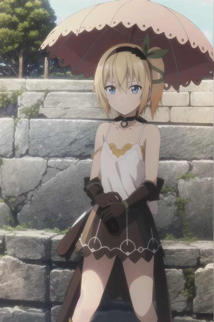 ((masterpiece)),((Highest quality)),Very detailed,Raising awareness,Explicit,beautiful body,beautiful Nose,beautiful character design,Perfect Eyes,Perfect Face,wallpaper,Ultra-high resolution,4K,photograph,(beautiful,Small breasts:1.2),(beautiful顔:1.2),beautiful足,Perfect Legs,Shiny skin,Official Style,Browsing Caution,Official Art,Create a screen capture,Anime Coloring,
One Girl,alone,umbrella,blonde,short hair,choker,Side Ponytail,ribbon,blue eyes,black choker,gloves,leg ribbon,片手gloves,hair band,whole body,hair ribbon,dress,View your viewers,tress ribbon,boots,Are standing,white dress,skirt,clavicle,Beach,Outdoor,Day,