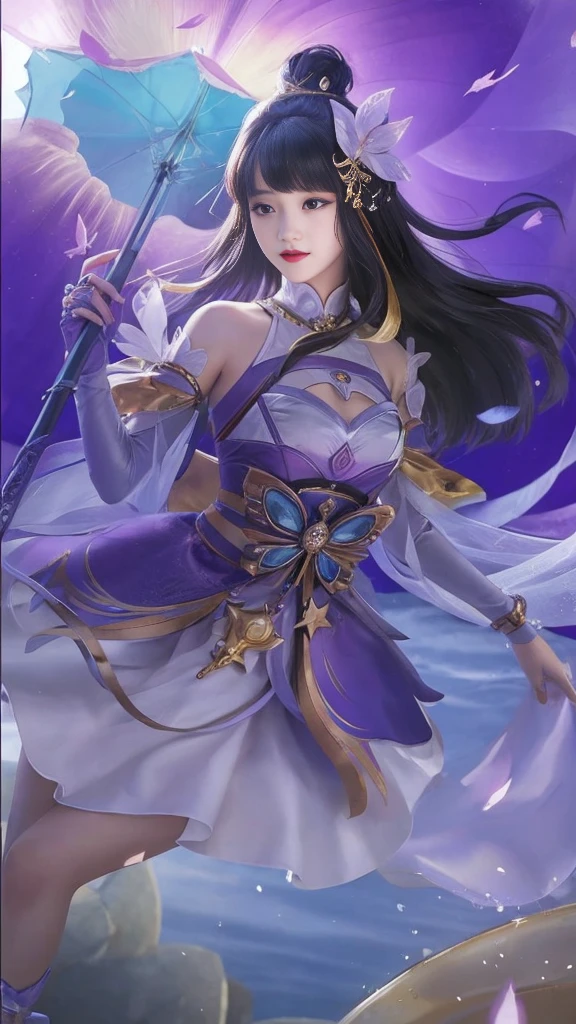 Best Quality, 1girl, kda, solo, long hair, short hair hair, dress,