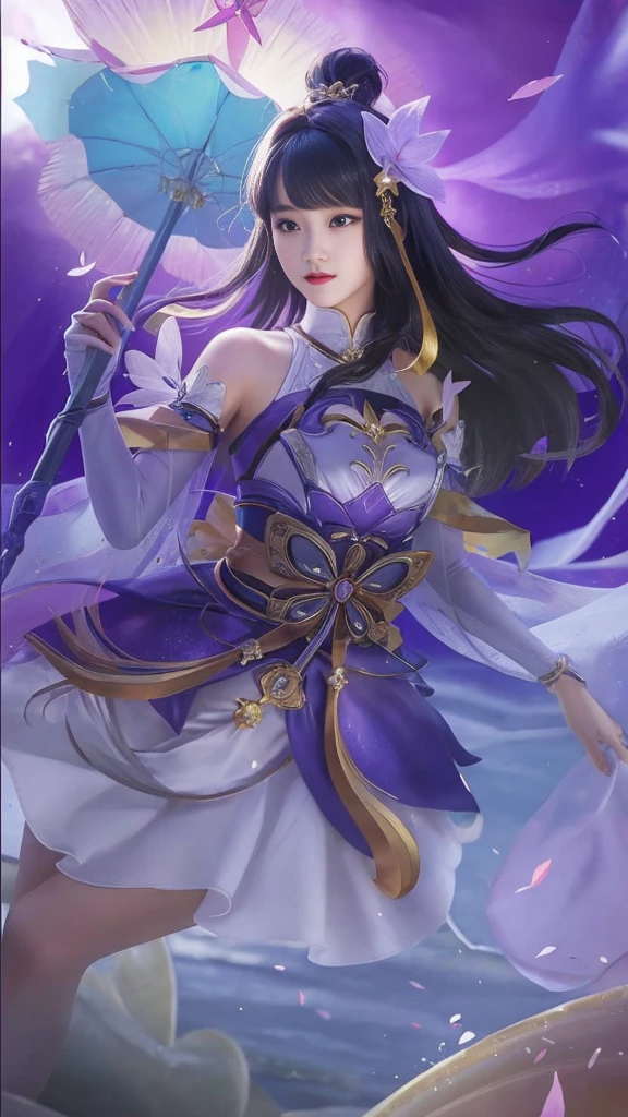 Best Quality, 1girl, kda, solo,  long  hair,  short hair hair,  dress,