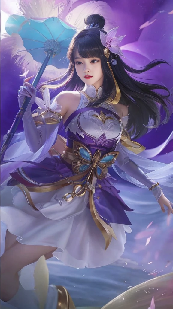 Best Quality, 1girl, kda, solo, long hair, short hair hair, dress,