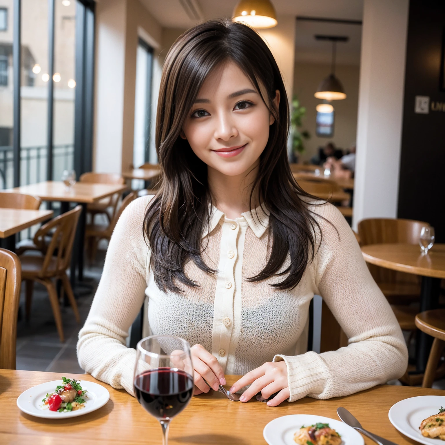 ((Highest quality、8K、masterpiece:1.3))、slimカップル、modelカップル、(Realistic, Intricate details:1.2), full-course dinner、Wine Party、Amazing view of the sunset sky and clouds、A bright smile、The wonderfulness of smile、Bright image、The beauty of wine, Beautiful Face, blue eyes, The light shines on your face, Blushing, short hair,Bright Face、 (Age 37), 39 years old, red wine 、Appetizers、Italian food、Wine bottle、Champagne、sparkling wine、Two beauties、Brown Hair、Shortcuts、Long sleeve shirt、dress、Beautiful woman 1, (slimな顔), (The body is slim), (Brown Hair), (Shortcuts), cheeks turn a little red,Attractive beauty、restaurant, In a prominent place (From the waist up) Nova Frog Style, actress, model, Upper Body, White wine, slim, wine glass, 中央に置かれたwine glass, smile, (smile: 1.15), Beautiful fine grain, Depth f/2,saturation, High Contrast, Strong light and shadow,Moist Body:1.5、3D texture、Delicate eyes、Brown Hair、The hair is very shiny、