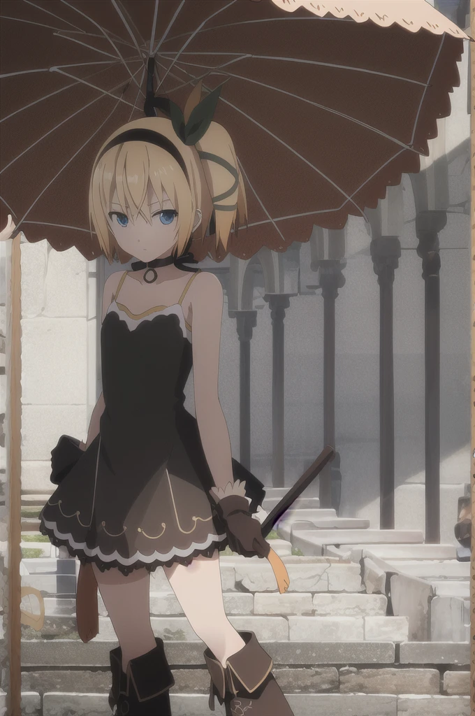 ((masterpiece)),((Highest quality)),Very detailed,Raising awareness,Explicit,beautiful body,beautiful Nose,beautiful character design,Perfect Eyes,Perfect Face,wallpaper,Ultra-high resolution,4K,photograph,(beautiful,Small breasts:1.2),(beautiful顔:1.2),beautiful足,Perfect Legs,Shiny skin,Official Style,Browsing Caution,Official Art,Create a screen capture,Anime Coloring,
One Girl,alone,umbrella,blonde,short hair,choker,Side Ponytail,ribbon,blue eyes,black choker,gloves,leg ribbon,片手gloves,hair band,whole body,hair ribbon,dress,View your viewers,tress ribbon,boots,Are standing,white dress,skirt,clavicle,Beach,Outdoor,Day,