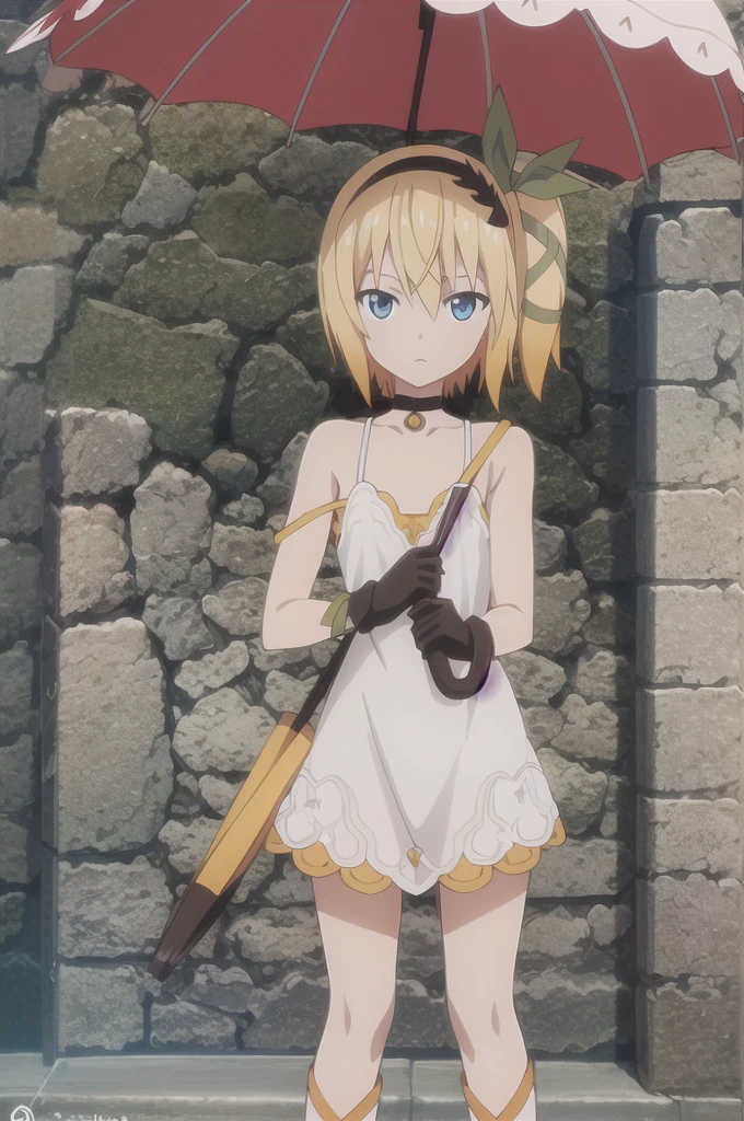 ((masterpiece)),((Highest quality)),Very detailed,Raising awareness,Explicit,beautiful body,beautiful Nose,beautiful character design,Perfect Eyes,Perfect Face,wallpaper,Ultra-high resolution,4K,photograph,(beautiful,Small breasts:1.2),(beautiful顔:1.2),beautiful足,Perfect Legs,Shiny skin,Official Style,Browsing Caution,Official Art,Create a screen capture,Anime Coloring,
One Girl,alone,umbrella,blonde,short hair,choker,Side Ponytail,ribbon,blue eyes,black choker,gloves,leg ribbon,片手gloves,hair band,whole body,hair ribbon,dress,View your viewers,tress ribbon,boots,Are standing,white dress,skirt,clavicle,Beach,Outdoor,Day,