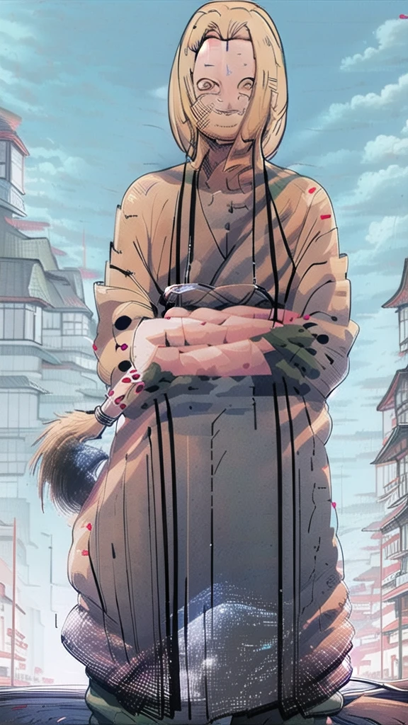 tsunade, Japanese clothes, sash, jacket,t5un4d3, mark,BREAK looking at viewer, BREAK (masterpiece:1.2), best quality, high resolution, unity 8k wallpaper, (illustration:0.8), (beautiful detailed eyes:1.6), extremely detailed face, perfect lighting, extremely detailed CG, (perfect hands, perfect anatomy),office,night,sitting on table,full body shot, from above, spread legs.