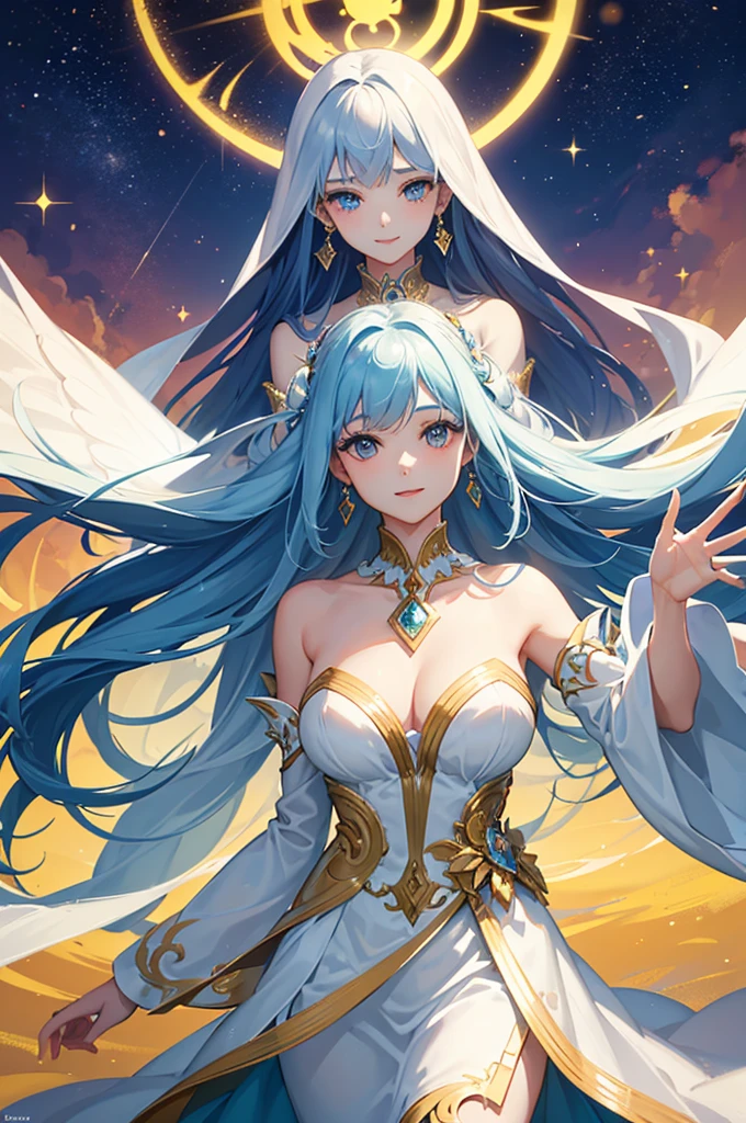 1 woman、Radiant hair、fluffy and soft hair、Sparkling eyes、爆乳、Too large breasts、Seductive breasts、Sheer underwear、Tiara of the Goddess、goddess god々Feeling、lace cape、aquamarine choker、Castle Room、Long Lace Bale、Ruffles and ribbons、A smile、The upper part of the body、 A glowing wand made of crystal.、Wings encrusted with aquamarine、A benevolent look、Eternal brilliance、Too large breasts、爆乳、puffy chest、Cinderella's Castle、Navel Ejection、I can see my nipples
