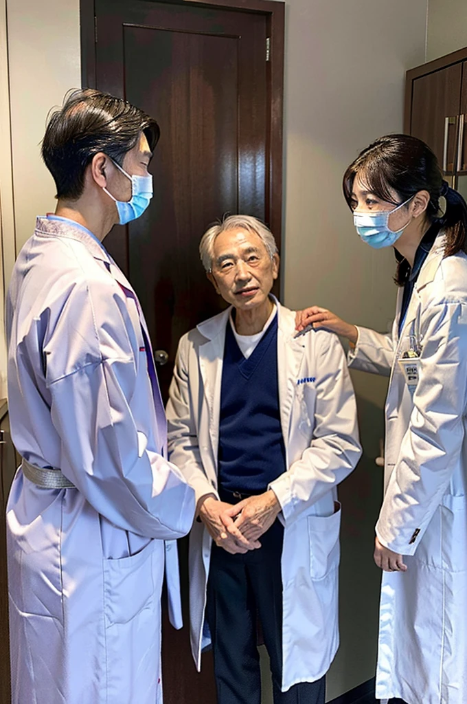 dentist male Japanese Visiting the clinic Treating a patient The patient is elderly Wearing a lab coat Scene during treatment Treatment in a private home