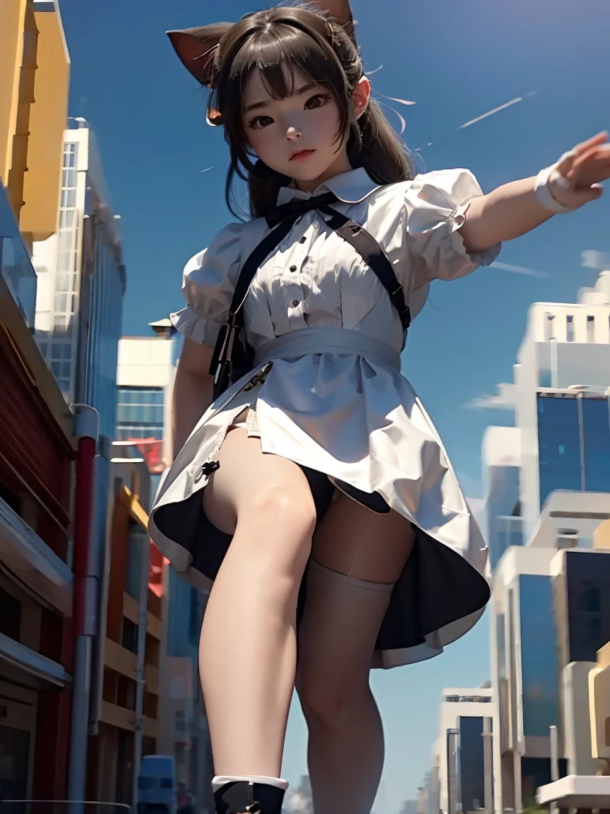 (Giantess Element Makes the city smaller、High resolution、High resolution、high quality、accurate body structure、Detailed body)Body Length 50,000 Foot Giantess、Small Town、Maid clothes、White shirt、mini skirt、ribbon、Glowing Skin、Giantess、Trampling、Big impact、amazing、Giantess Elements、Draw a woman in a big way、Increase the destructive element、Small Town、Beautiful elements