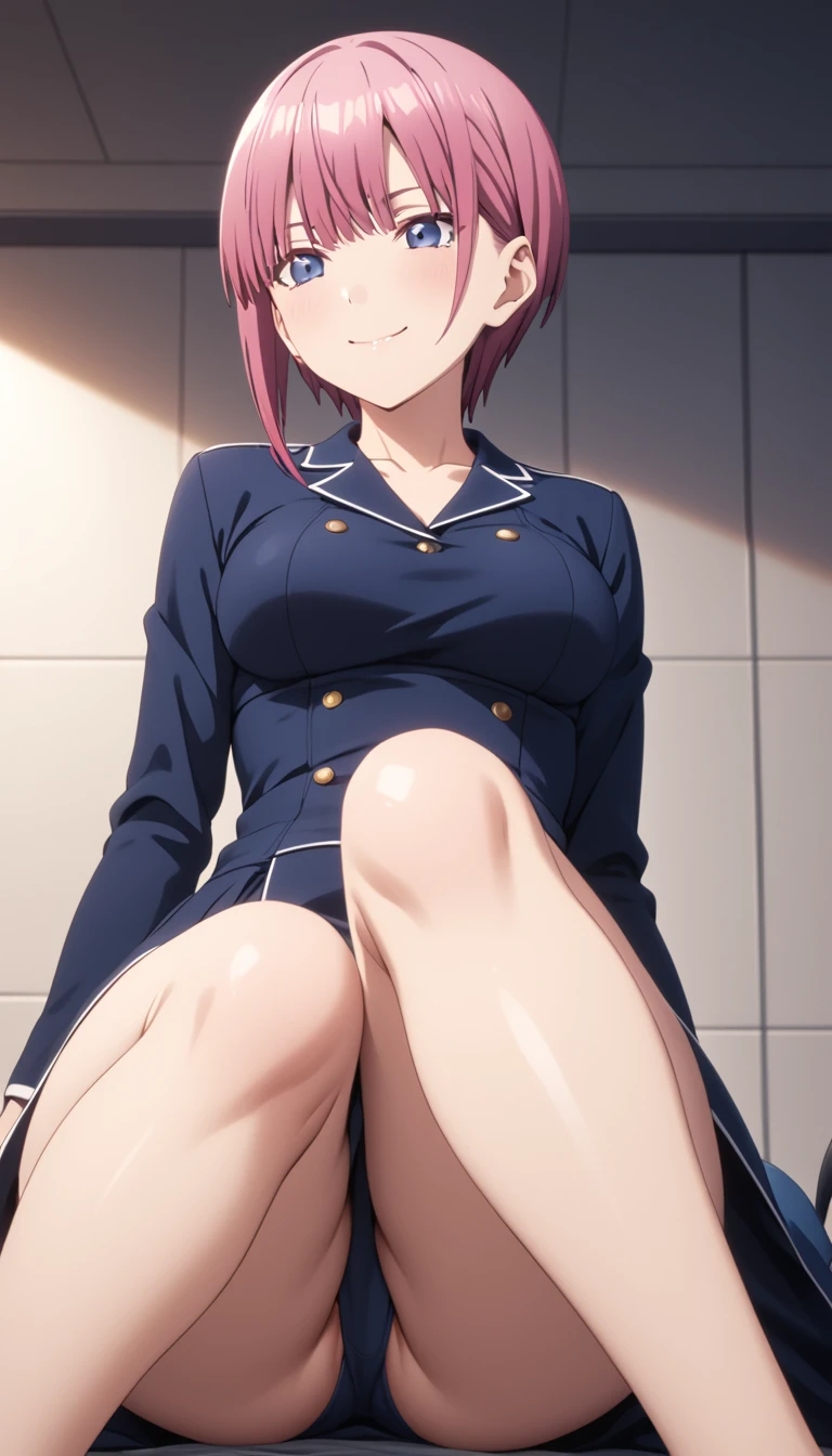(Highest quality、Masterpiece、Very detailed、4K)、One Woman、、smile、chest、arm、Thighs、Pink Hair、short hair、(((Nakano Ichika)))