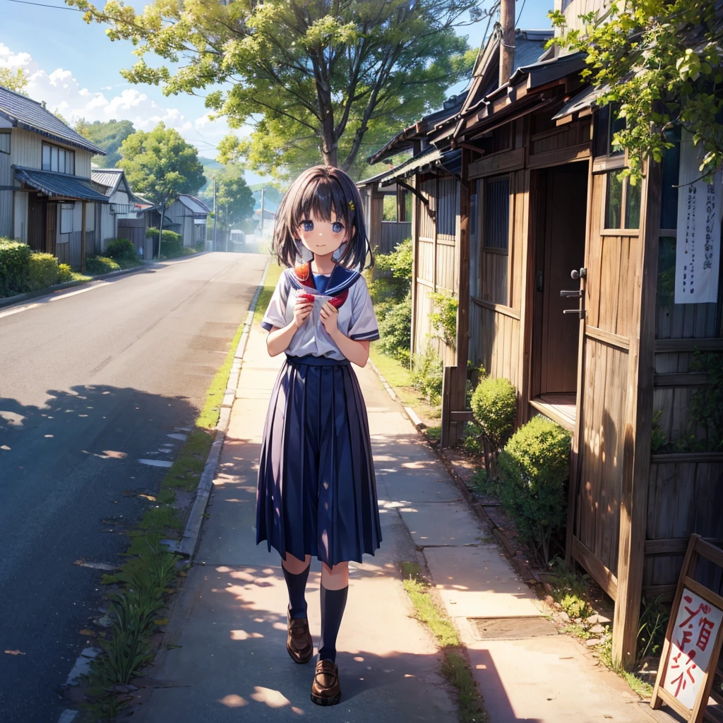 Village countryside,Boys and Girls、road,primary school student、choosing sweets、((Showa))、fun、Lively