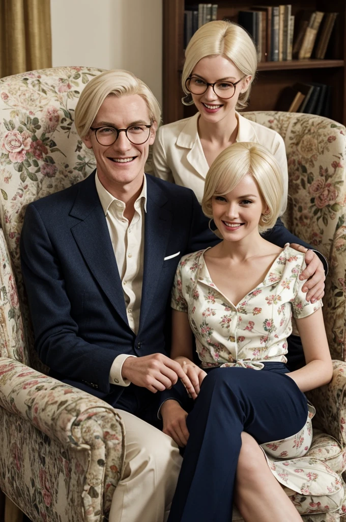 There was Lyall, tall and slim and gangly, tousled hair and small, wire framed spectacles. He was smiling - Remus never pictured him smiling. Sitting in a floral armchair beside him was a small, very young looking woman. She had immaculate platinum blonde hair in a proper sixties beehive, and she was wearing a neat shirtwaister which showed off her pretty figure. Her nose was a bit long and beakish, but she had a nice face. On her lap was a little boy, giggling, his face all creased up with joy. She was looking at him, her mouth was open