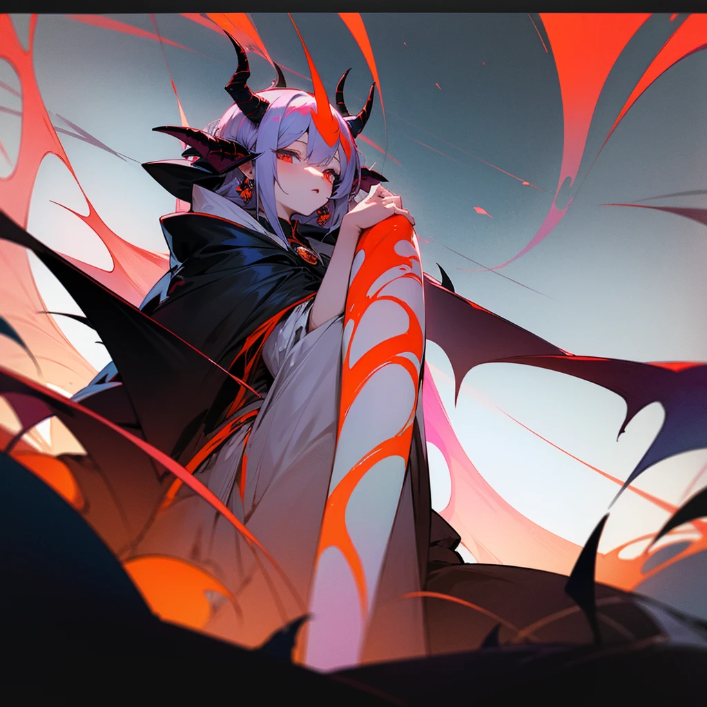 high resolution、Devil Girl。Seven Colors。Horns growing。With a bat cape