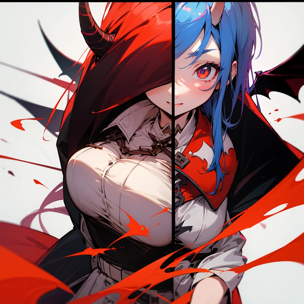 high resolution、Devil Girl。Seven Colors。Horns growing。With a bat cape