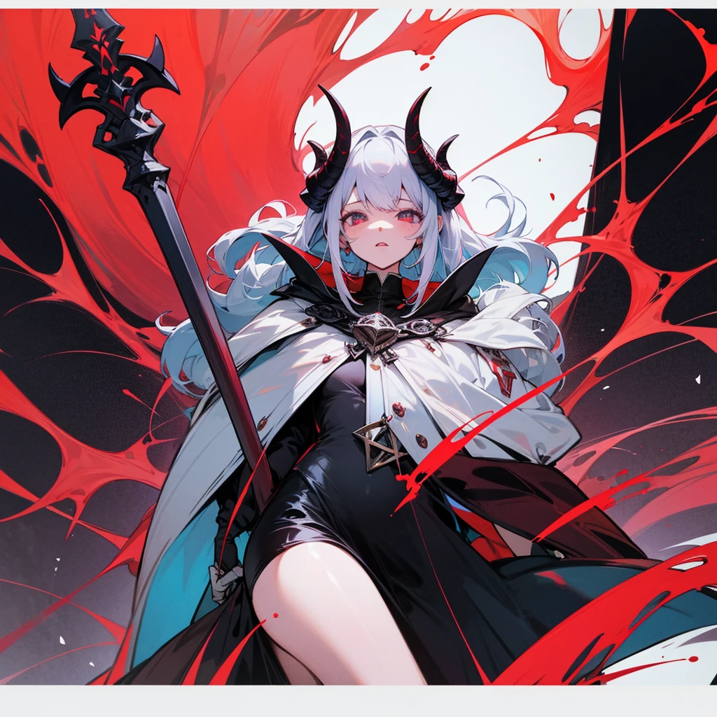 high resolution、Devil Girl。Seven Colors。Horns growing。With a bat cape