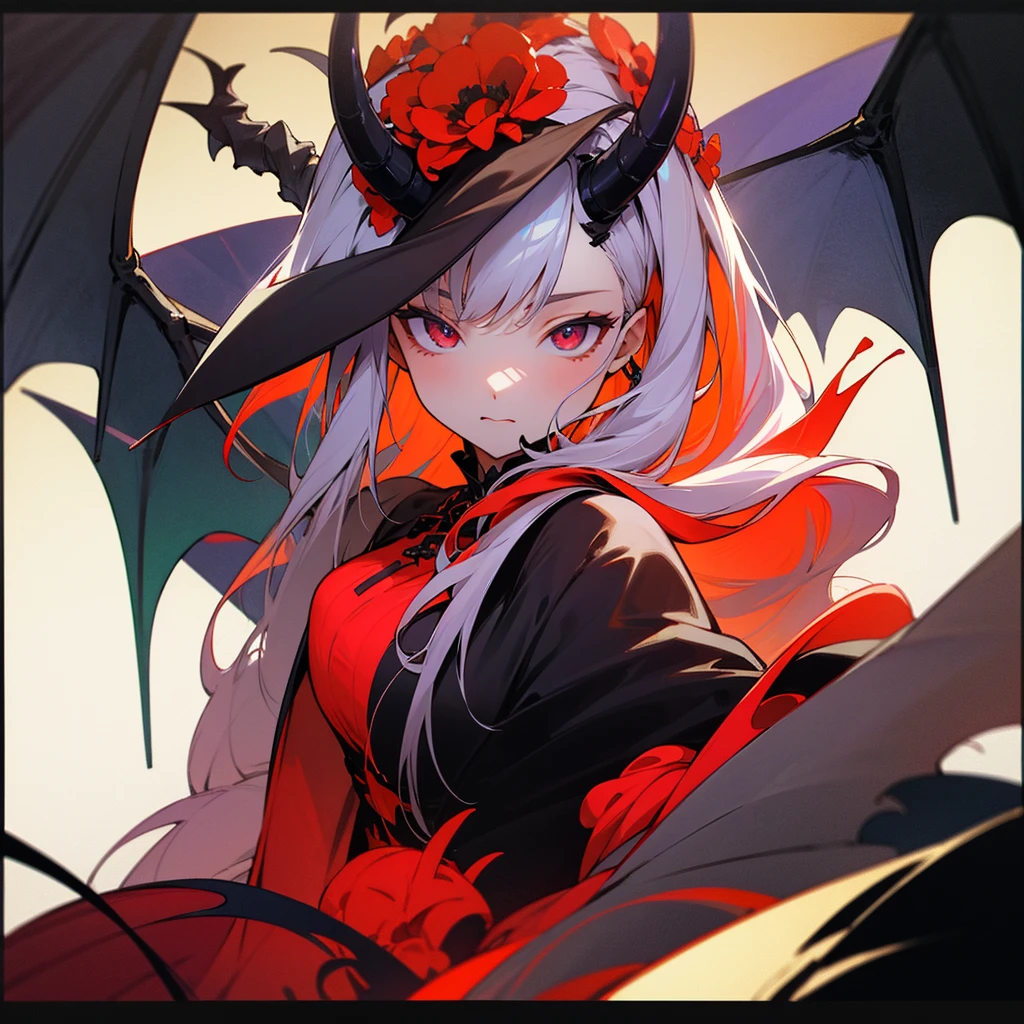 (score_9,score_8_up,score_7_up),1girl,girl demon,red hair,red eyes,wings,claws,black dress,beautiful_face,
