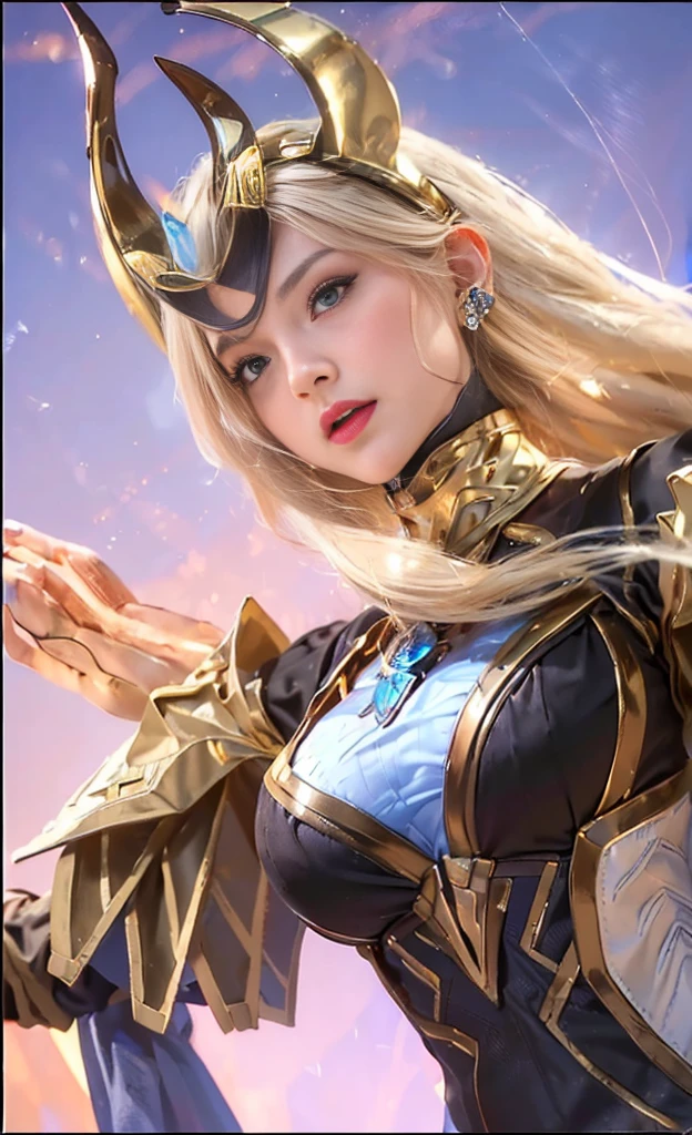 (RAW photo:1.2), ((photorealistic:1.4),(masterpiece:1.3),(best quality:1.4),ultra high res,(detailed facial features),(detailed body features),HDR,8k resolution, 1 girl, blush, light gold hair, 8k, ultra high details, perfect nose, cinematic lighting, perfect body, steel headband, earrings 