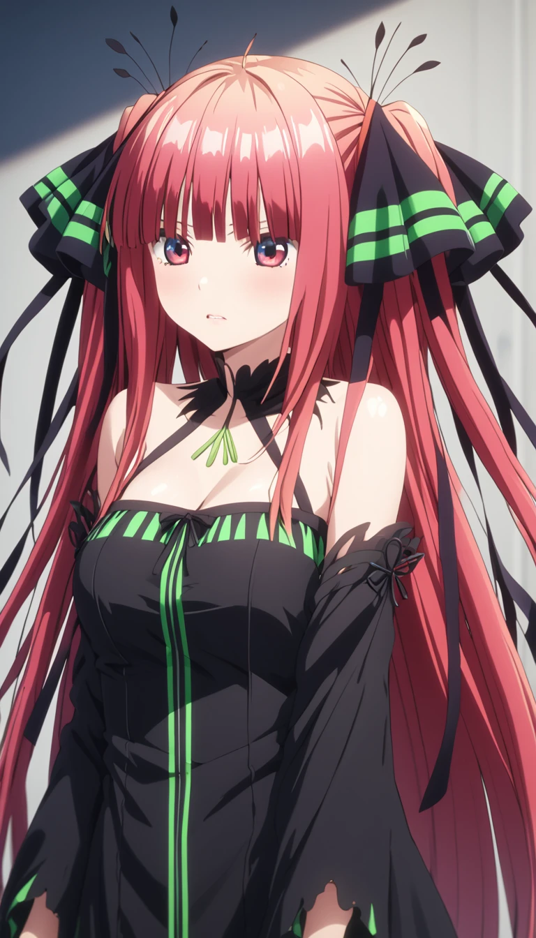 (Highest quality、Masterpiece、Very detailed、4K)、One Woman、17 years old、Light red hair、Twin tails、(((Nakano Nino)))