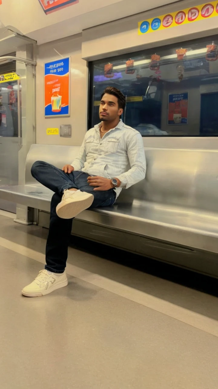 3D illustration of a man
sitting casually on front of a cake. The character must wear casual moder clothing such as jeans jackets and sneakers shoes. The background of the image is a party theme. Write 'Sachin' on the birthday cake. Make sure the text is not misspelled. His age is 26