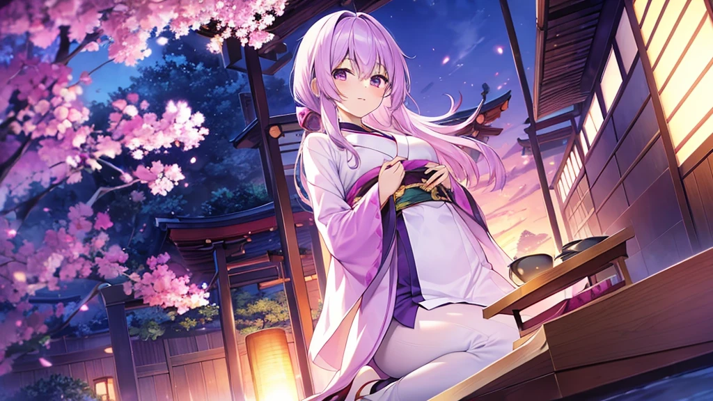 woman　clear　Light purple hair　　kimono　　Anime Style　　teahouse
