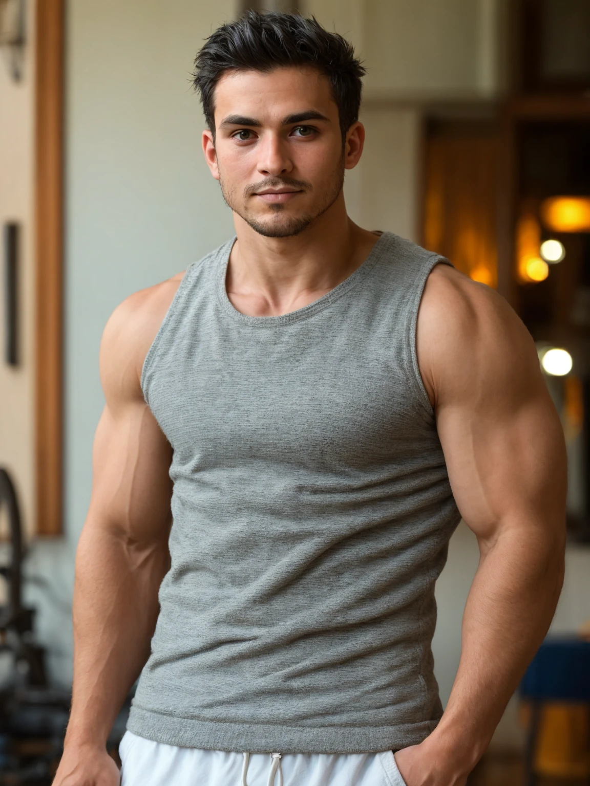 Thin men, Natural light, Clear focus, Bokeh, unkempt, Texture, Male focus, Black Hair, superior_Body, (masterpiece,best quality:1.5)