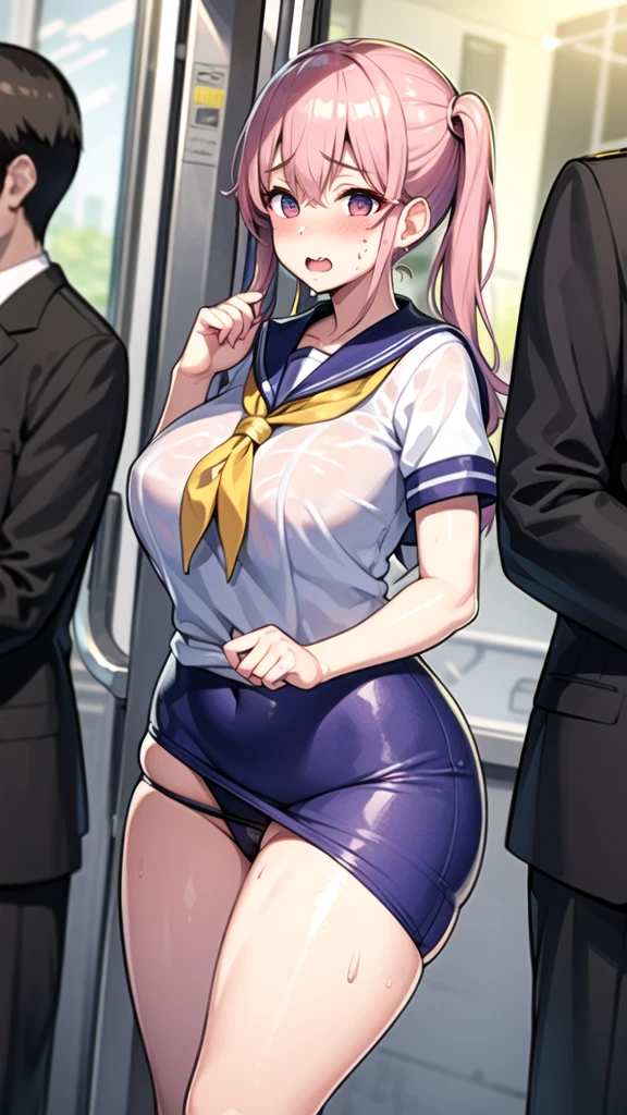 Many high school girls were lined up, All whipped, Many female students rushed in., Everyone is sweating、uniform、train、Sailor suit、