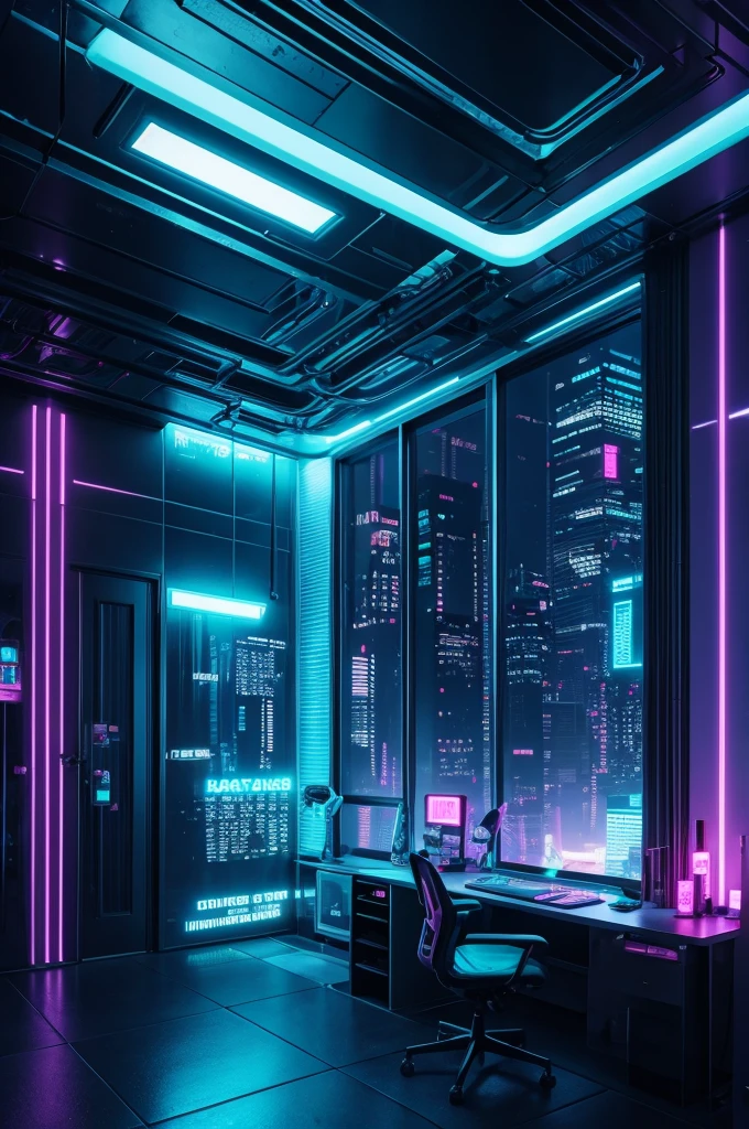 Cyberpunk organized neon room