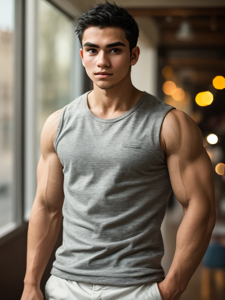 Thin men,No muscles,Teen figure, Natural light, Clear focus, Bokeh, unkempt, Texture, Male focus, Black Hair, superior_Body, (masterpiece,best quality:1.5)