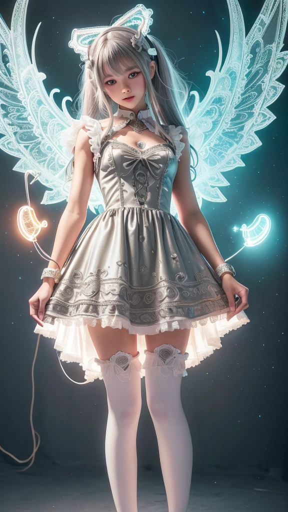cyborg, girl, beautiful girl, cute, sexy, strong, thin, delicate, smile, (ta Costume), High Leg, metallic, Ultra Color, Paisley, headgear, Mandala, Near future, heaven, Angel, Fater, wing, Helix lamp