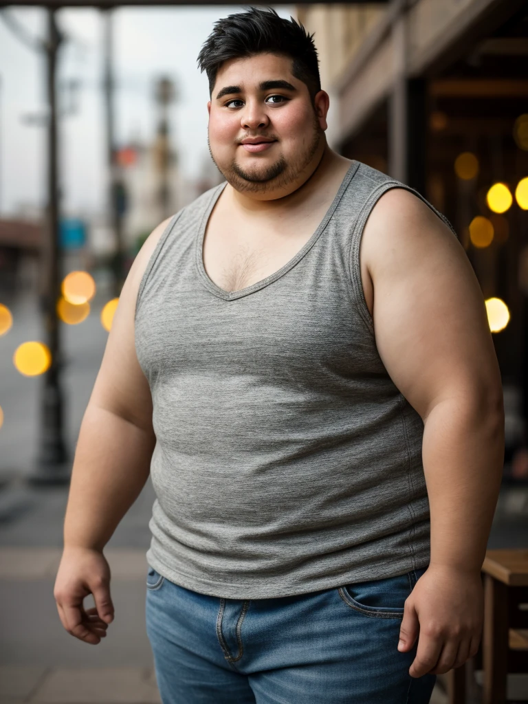 Obese males,No muscles,figure, Natural light, Clear focus, Bokeh, unkempt, Texture, Male focus, Black Hair, superior_Body, (masterpiece,best quality:1.5)