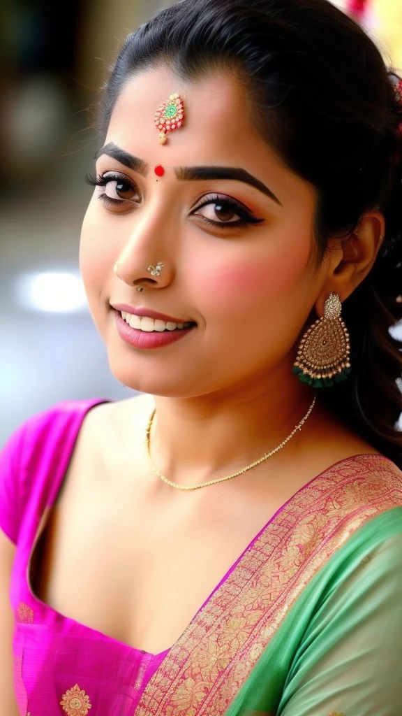 A woman indian saree, roud face, beautiful face, angle face,
