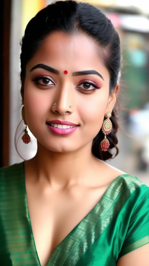 A woman indian saree, roud face, beautiful face, angle face,