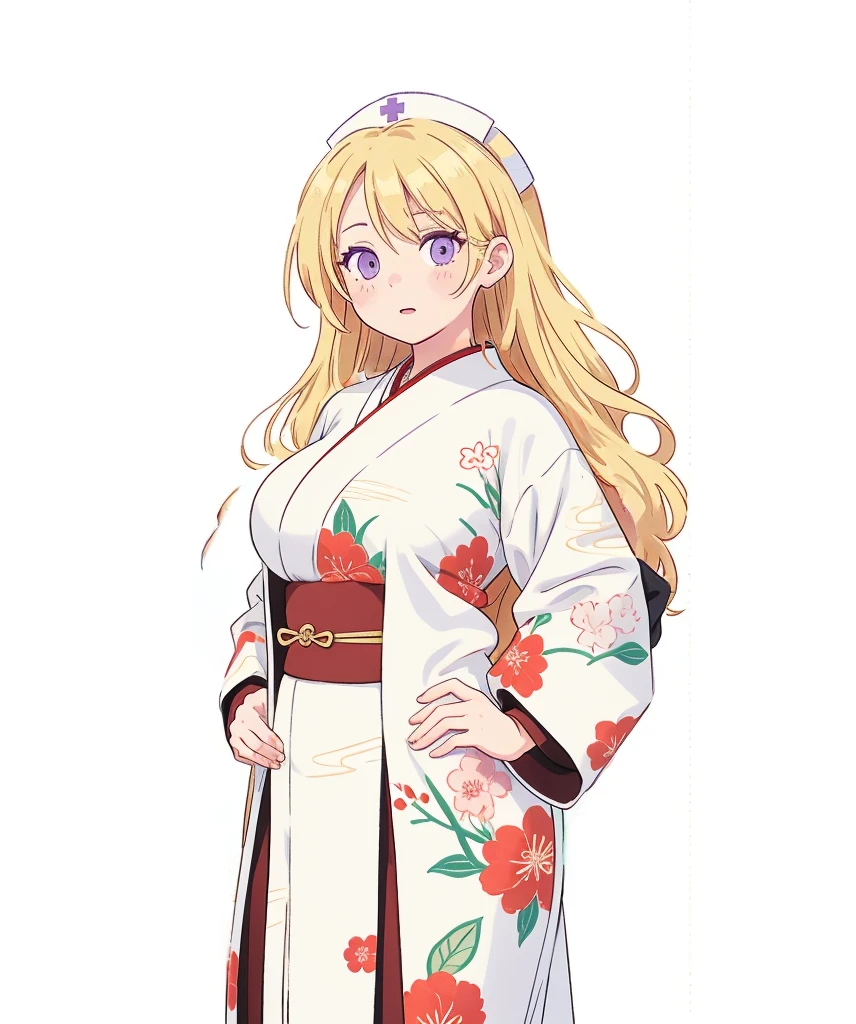 black and red Japanese kimono, Japanese festival dress, large breasts, hand on hip, retain existing proportions