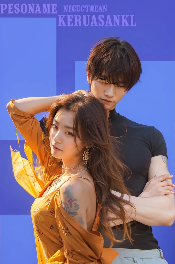 A Korean man and woman, the man has tattoos on his hands while the woman does not have any tattoos.