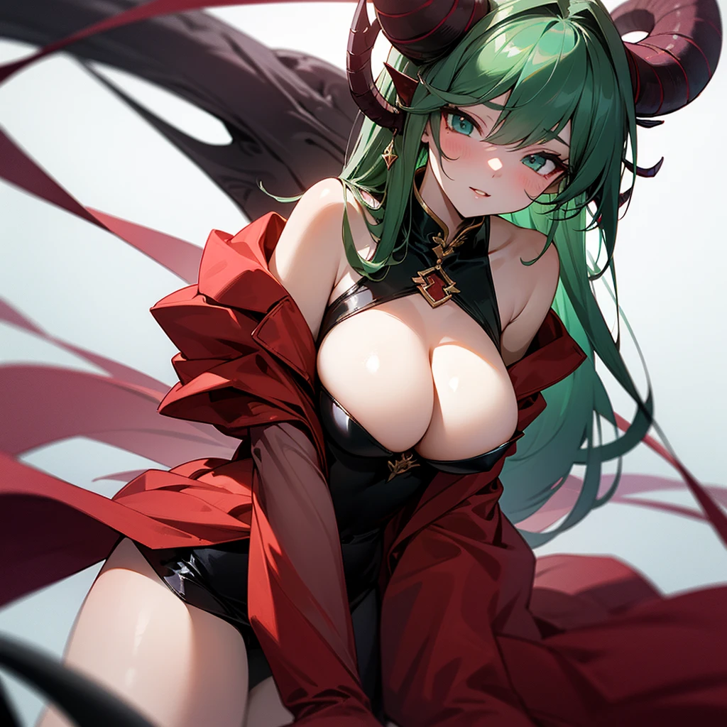 high resolution、Sexy adult devil girl。Dark green image。It has big horns。