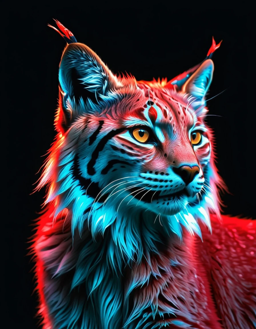 Bright red lynx with bioluminescence