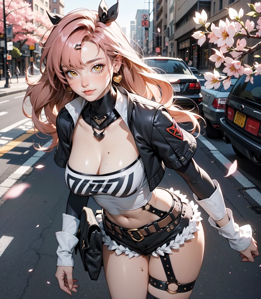 Masterpiece, best quality, extremely detailed artwork, award winning, retina, soft light, sharp focus. (((solo))), (cowboy shot:1.5), FROM ABOVE
nicole demara
tube top, single thighhigh, short shorts, cropped jacket, belt boots, hair ribbon, hairclip, earrings, single sock, high belt, thigh strap, detached sleeves, doll, black collar, smile, looking at viewer, outdoors, street, cherry blossoms, petals, open legs, embarrased, blushing, standing
Huge , Turned, erotic ovocative, (EMPTY STREET)
FULL BODY SHOT, ultra wide angle, smooth perfect skin, smooth_skin, face detail, clean skin, perfect hands, perfect anatomy, anatomically correct,
(realistic city background:1.2)