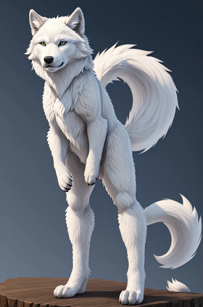 （tmasterpiece：1.2），（anatomy correct：1.1），（high qulity：1.5），（（（solo male anthropomorphic）））Furry_Transformation Wolf Flsona，1 Wolf Boy，White fur，crystal blue eyes，（Celestial nose），White claws，White feet，canine hands，（Details dog feet：1.2），Black beans，Detail beans，（（1 Wolf Boy）），[digitial painting\（artwork of a）：：：0.8]canine feet，（lines of movement：1.1），Single fluffy tail，[aquarelle（artwork of a）：0.6]，greyt hair，short detailed hair，grey shorts

