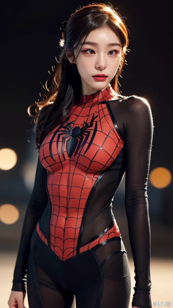 tmasterpiece,1 Chinese girl,realisticlying,8K UHD,high high quality,in the background bokeh,Delicate headdress, spider-man suit,Spidey,Clothes wrap around the whole body,Tight clothing,Abs contour,Short black hair,s the perfect face,shining face,Ultra-clear face,Elaborate Eyes,idoly
