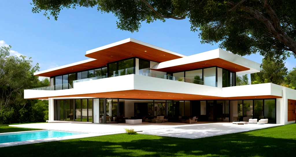 /imagine prompt = a modern house
style = organic architecture, natural forms, horizontal lines, open floor plans, integration with nature, geometric patterns, cantilevered structures, custom materials, harmonious, serene, residential design