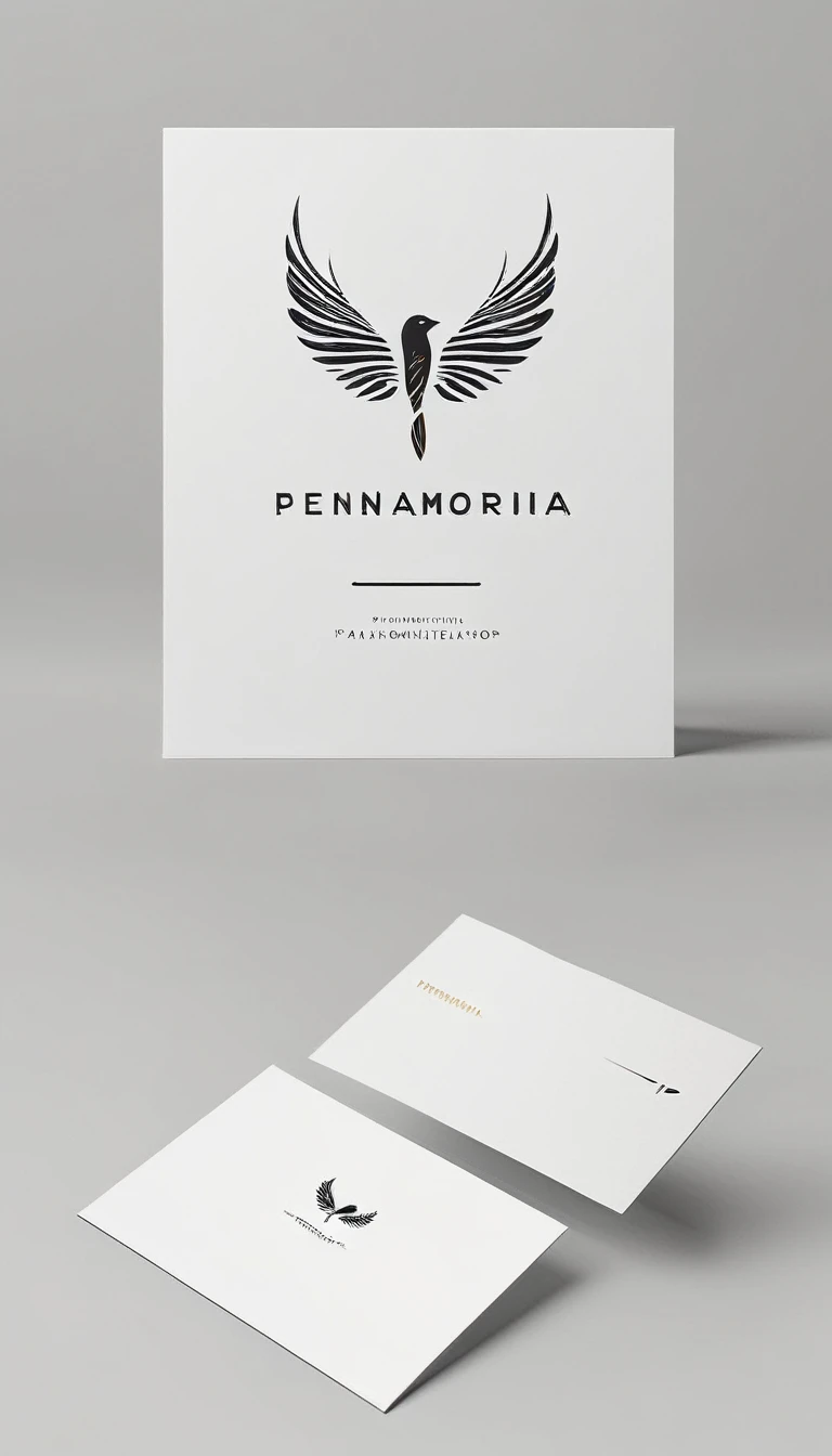 A minimal, modern, simple, cinematic logo design for the brand “Penamemoria". Create a modern, minimalistic, high-quality, logo of a boy feather