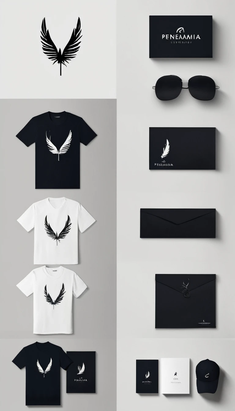 A minimal, modern, simple, cinematic logo design for the brand “Penamemoria". Create a modern, minimalistic, high-quality, logo of a boy feather
