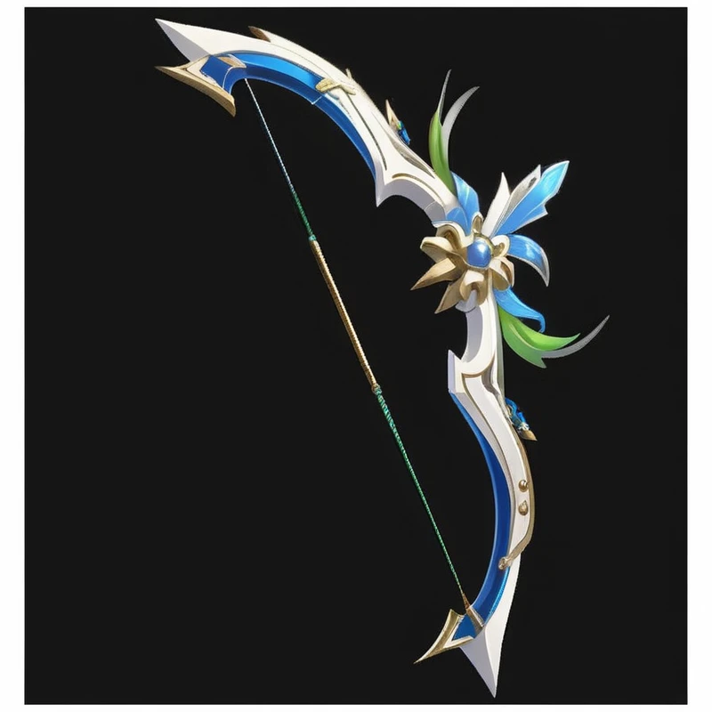 Black background with white and blue bows and long arrows, Decorative bow, Bow and Arrow手, Short bow, magical longbow, war blade arms, Holding a bow, longbow, hold mechanical Bow and Arrow, Bow and Arrow, sword, 翼Bow and Arrow手, arrowed longbow, arms design, arms, fantasy arms, arms concept art