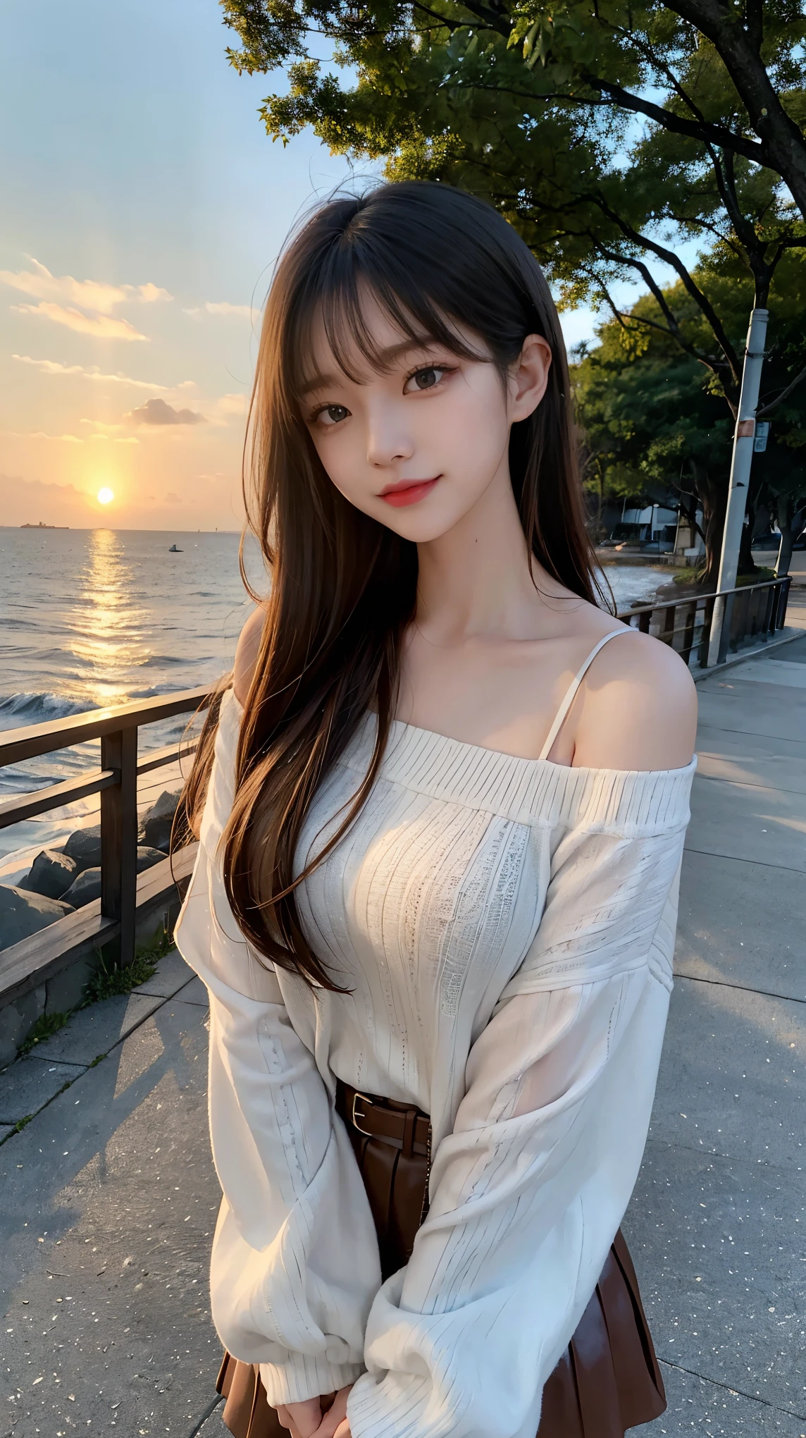 the sky turns red、Luxurious off-shoulder、환하게 laugh、wet white t-shirt and jeans、、light brown hair、elegant hairstyle、blue eyed woman、Cute girl looking upwards、When the sky gets dark、the sky turns red as the sun sets、Tight clothes that reveal the body line、、elegant summer knitwear、elegant summer sweater、Leather belt、short skirt、dress elegantly着こなす、Luxury Bagedium Shorthair:1.4))、the sun shines on her、light brown hair、light brown hair、The sky turned red、There are clouds、private's cute、彼女のvoluptuous breastsは服の上からでも明らかです.、輝く太陽はとてもbeautiful、dusk is approaching、lens flare、I can see the sunset、((Sunlight reflecting off the sea、seascape、the sun shines on the sea、'beautiful.、Small earrings、private'dinner、Birds fly too、、brunette hair color、Hair tying、the woman is on the right:1.4))、Luxury Leather belts、shiny clothes、light beige hair color、blur background、Please braid only the bangs..、light brown hair、{{Cowgirl Shot}}、((Upper body close-up shot、voluptuous breasts:1.4))、にっこりlaugh、Silk clothing、服からでも分かるvoluptuous breasts、Please braid only the bangs..、cowboy shot、Gorgeous white collar silk shirt and brown skirt、dress elegantly、luxury bag、素敵なlaugh、((voluptuous breasts))、full body photo、ring、short skirt、Tuck your hair behind one ear、Silver Necklace、laugh、 elegant ponytail、fire boat、very detailed photos、Very beautiful and ideal short hair、Super no makeup、(8K、RAW photos、best quality、masterpiece:1.2)、(realistic、realistic)、1 girl、((medium short hair、looking at the camera:1.4))、hair blowing in the wind